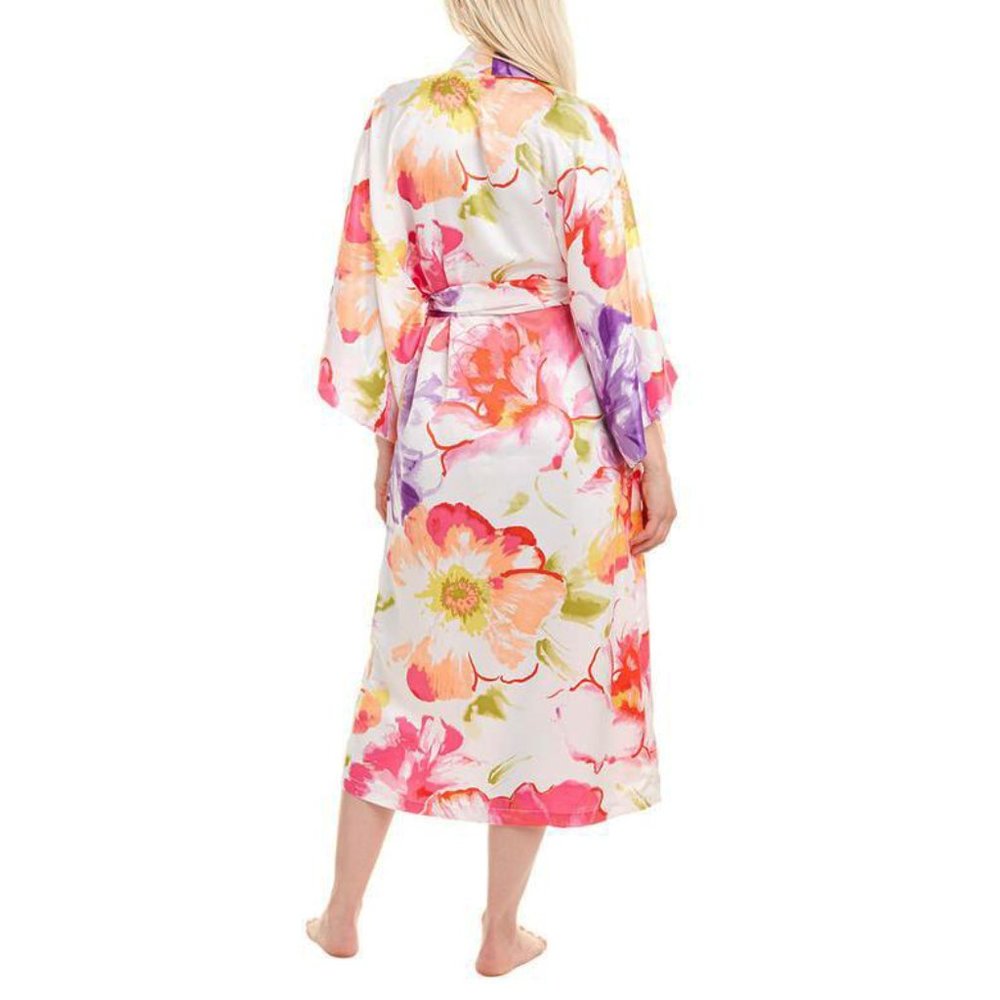 NEW Natori Women Soleli Satin Floral Watercolor Floral Belted Long Pocketed Robe - Picture 3 of 5
